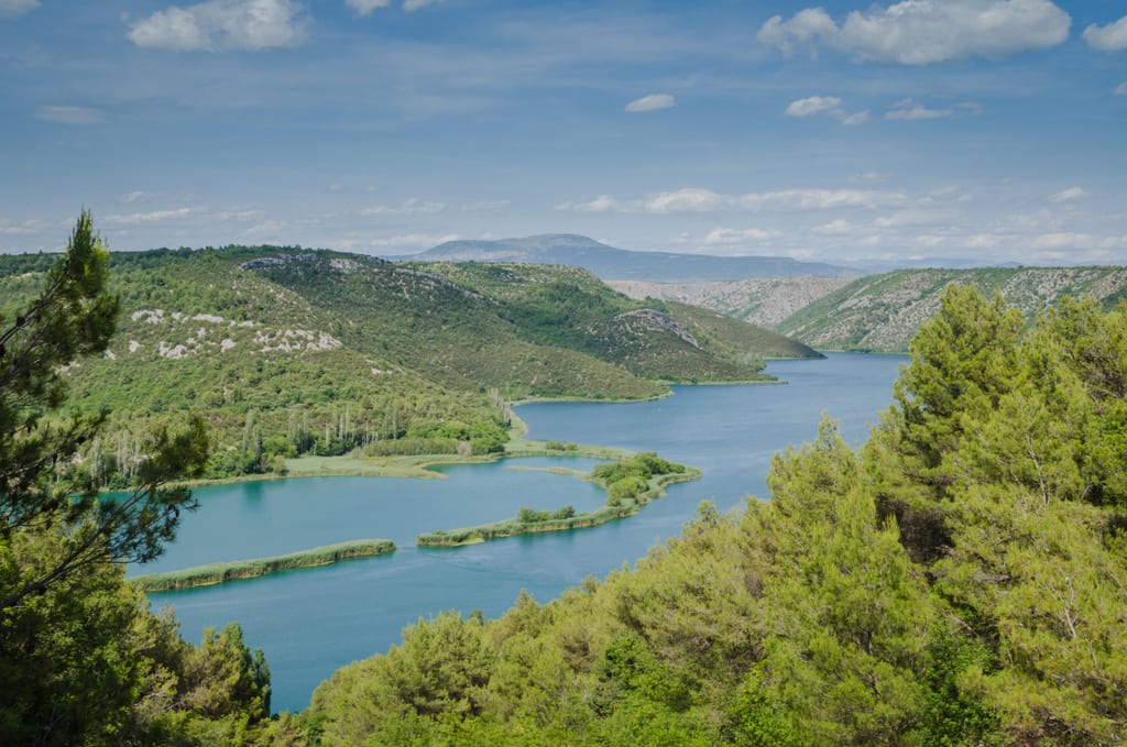 Views of the still lake at Krka National Park, Croatia