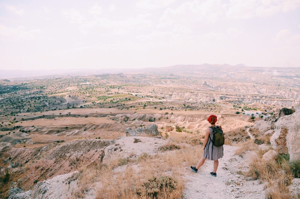 Kate overlooking Turkey's desert, mountainous landscape.