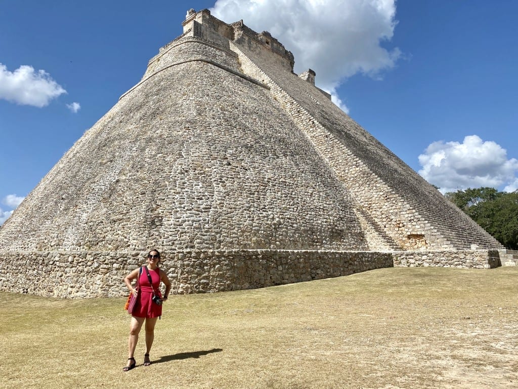 Kate in front of a pyramid in Uxmal, Mexico.